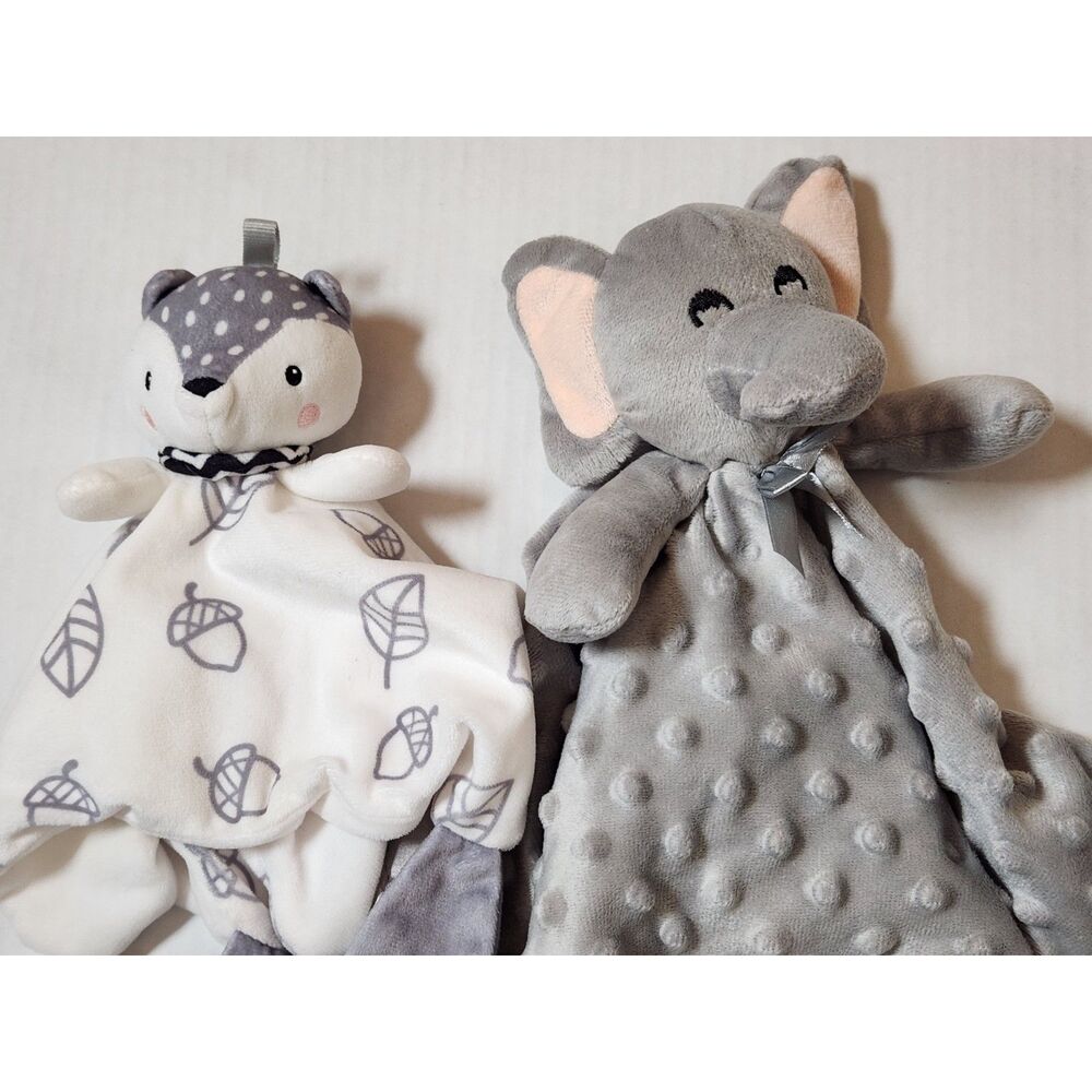 2‑Pack Baby Loveys Security Blankets Elephant & Woodland Animal Teether Set